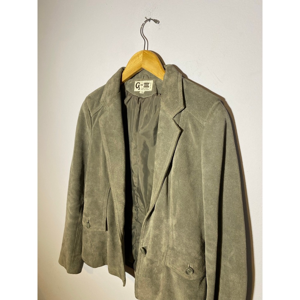 Gray G-III Suede Leather Blazer Vintage 90s‎ Minimalist Size 7/8 Women
